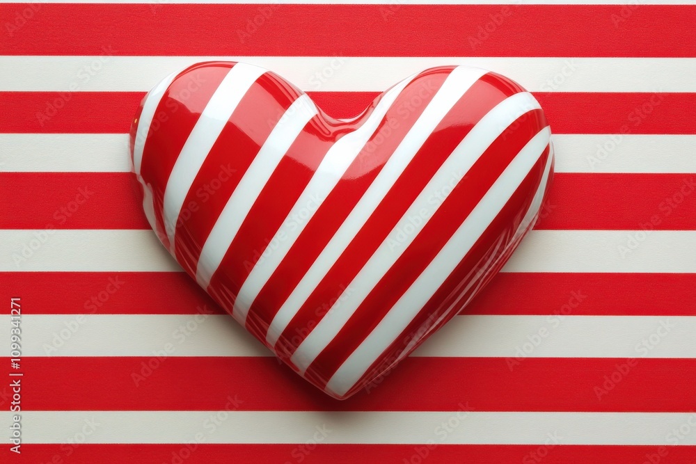 Obraz premium Candy Cane Heart. Christmas Red and White Candy with Festive Stripes