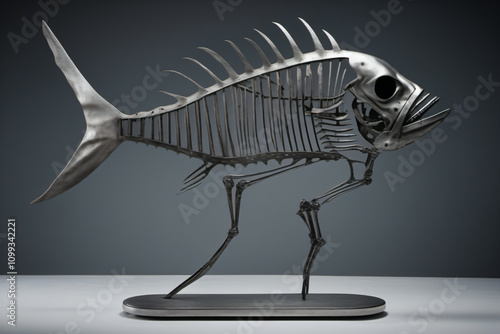 Metallic fish skeleton figu...
