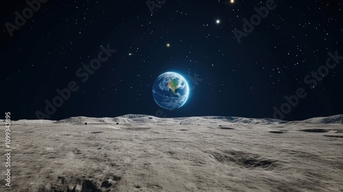 Earth view from the lunar surface, cosmic beauty. photo