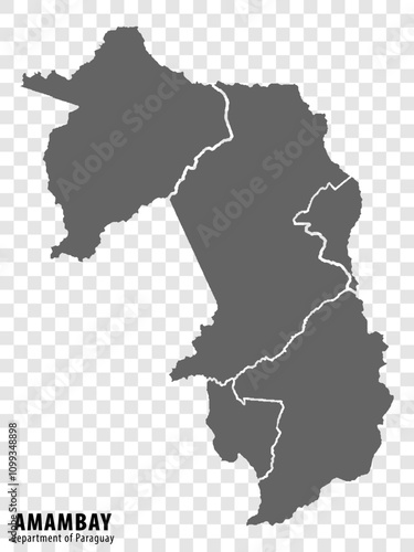 Blank map Amambay Department of Paraguay. High quality map Department  of Amambay with districts on transparent background for your web site design, logo, app, UI.  Republic of Paraguay.  EPS10.