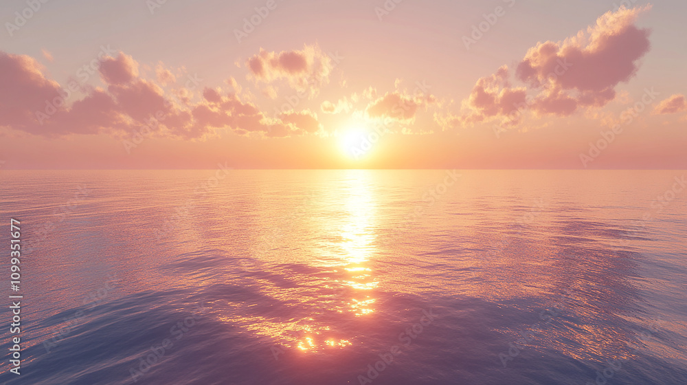 Fototapeta premium Sunset over a calm ocean with shimmering light