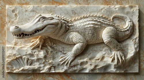 Intricate Marble Carving Of An Alligator