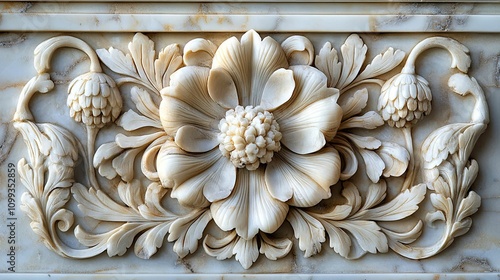 Intricate Marble Floral Carving Design