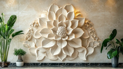 Intricate Stone Carving Floral Wall Decor
