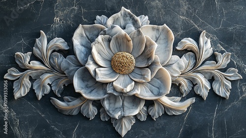 Elegant Marble Flower Carving With Gold Accents