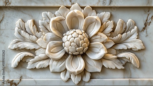 Intricate Marble Carving Of A Flower With Leaves