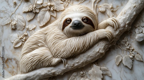 Intricate Carving Of A Sloth Resting On A Branch