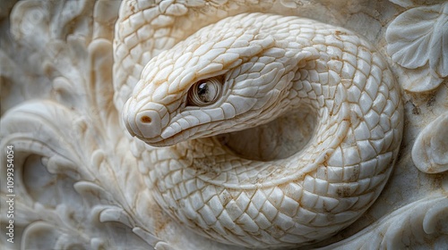 Intricate Marble Carving Of A Serpentine Creature