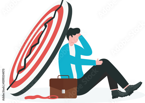 Failed business goal, missed target, working error, wrong marketing strategy concept.businessman confused because of failed target.


