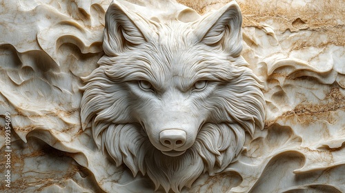 Intricate Marble Carving Of A Wolf Head