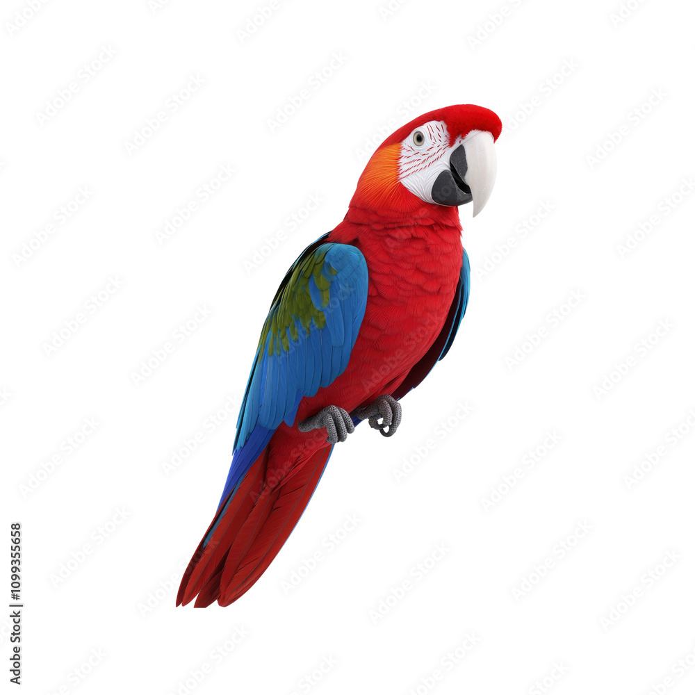 Obraz premium Vibrant Red and Blue Macaw Parrot Isolated on White Background
