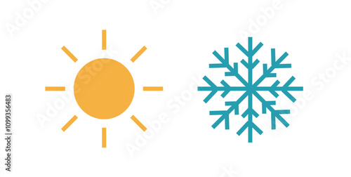 Cold hot ui icons vector simple graphic illustration set line stroke thin linear modern design, heat freeze sun and snowflake sign pictogram, winter summer heating cooling control symbol clip art
