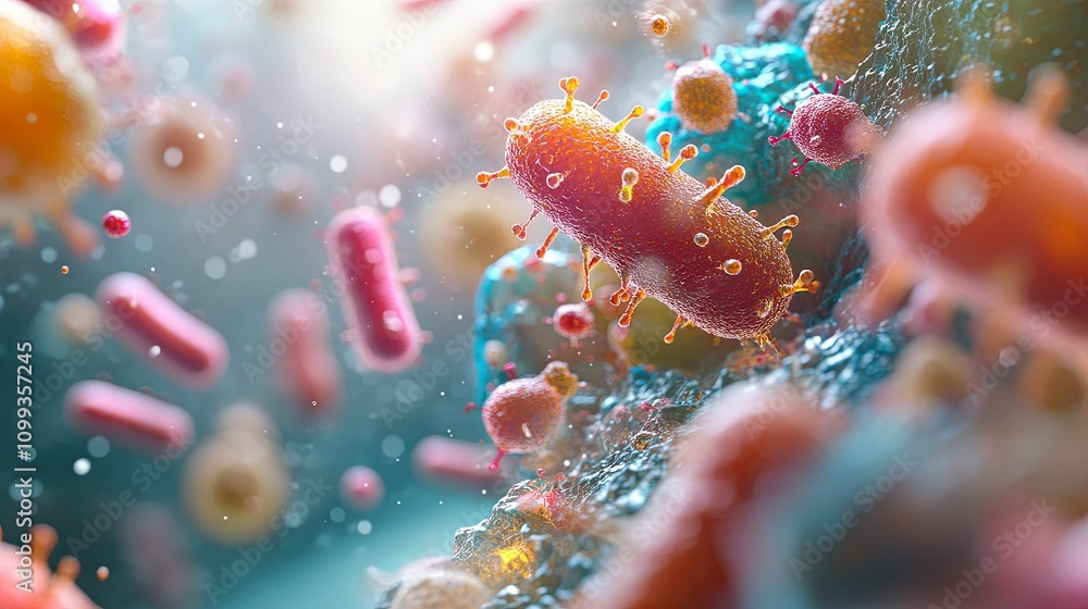 Microscopic View Of Bacteria And Viruses In A Cellular Environment ...