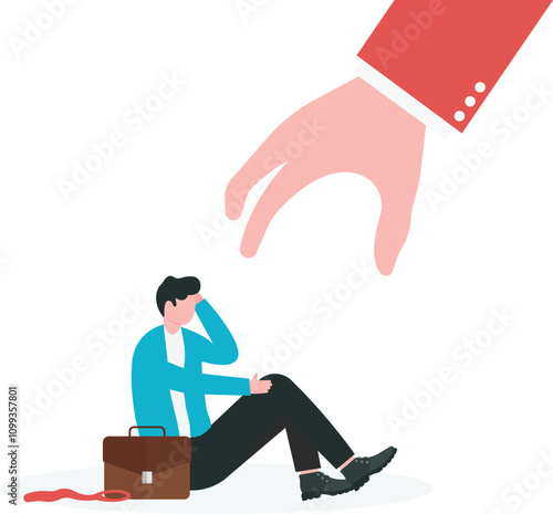 Notification to pay tax for individual income, avoiding payroll deduction, tax evasion concept. Businessman lying face down cover big dollar coin while big hand trying to take it.

