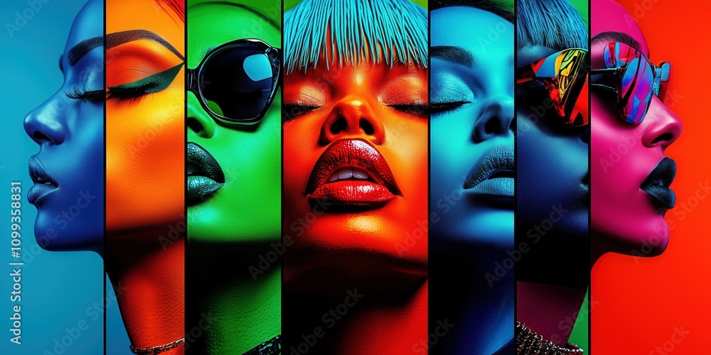 Obraz premium Vibrant Multi-Colored Fashion Portraits with Neon Lighting.