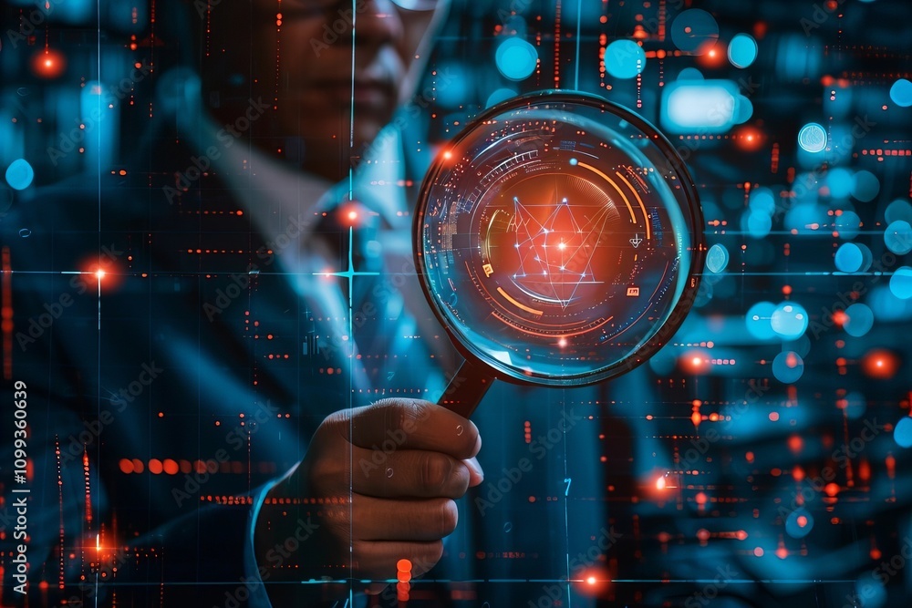Fototapeta premium Observing a red paragraph symbol through a magnifying glass