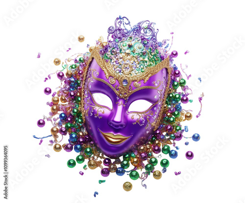 Wallpaper Mural Purple Mardi Gras mask with colorful beads, isolated on white. PNG transparent. Torontodigital.ca