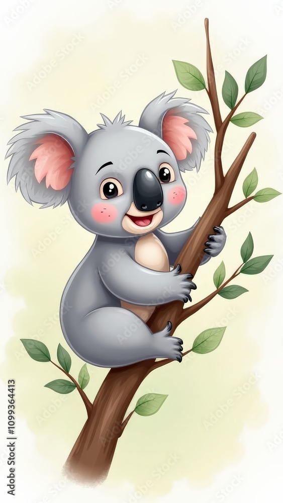 Fototapeta premium Illustrated koala on tree branch