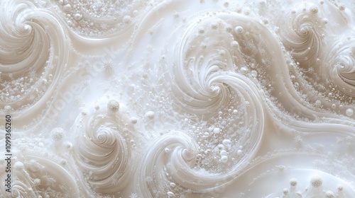 Abstract swirling cream texture with bubbles.