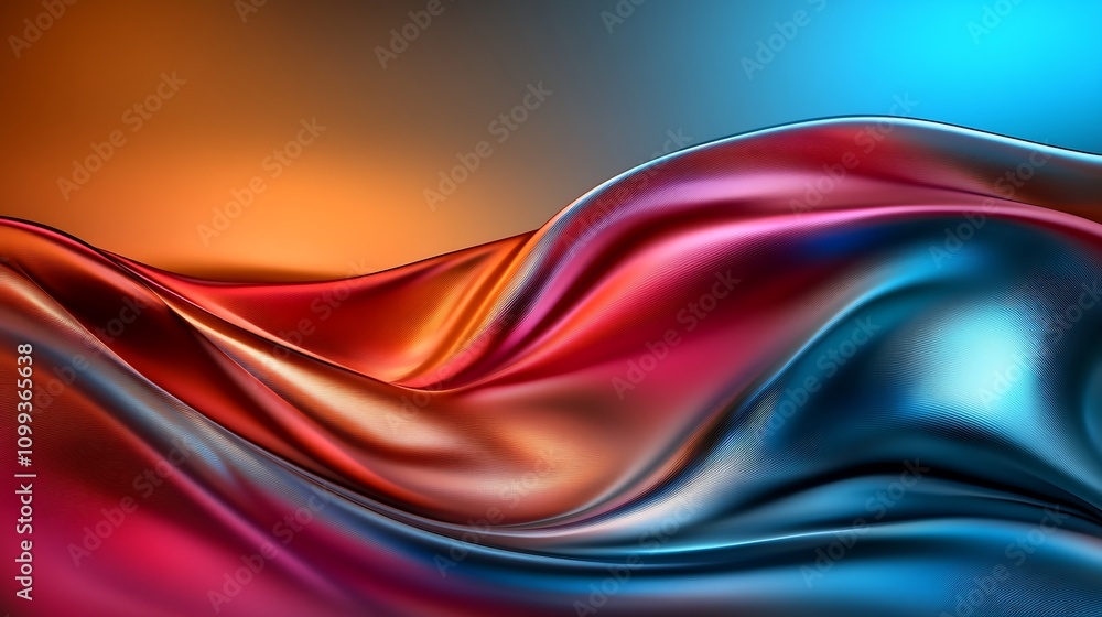 Fototapeta premium Abstract swirling silk fabric in red, orange, and blue hues.