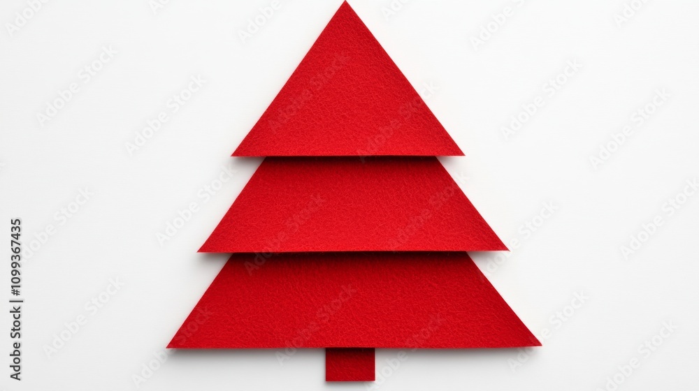 Fototapeta premium Red tree made of paper is on a white background. The tree is cut into three pieces, and it looks like a Christmas tree