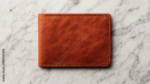 Minimalist recycled leather wallet crafted with durable sustainable materials for a conscious eco friendly fashion accessory  Sleek modern design in a flat lay studio setup on a marble background photo