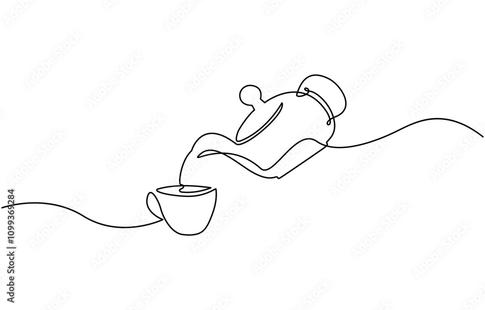 Obraz premium Continuous one line drawing of a cup of coffee vector illustration.