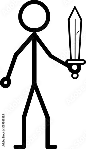 Illustration of stick man holding a sword