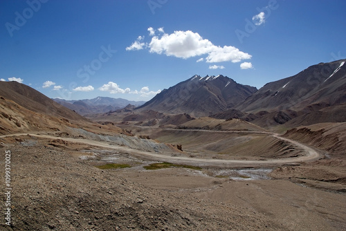 Road to Ak-Baital Pass in the Pamir mountains in Tajikistan
