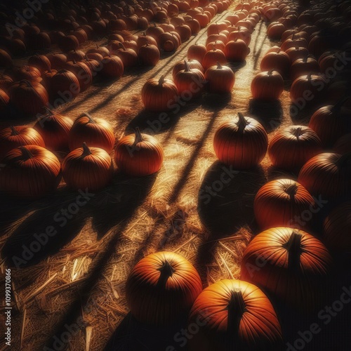 Pumpkin Patch Shadow An edge lit image of a pumpkin patch emphas photo