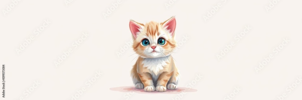 Obraz premium Watercolor illustration of adorable pink cats with space for text in center, adorable, fluffy