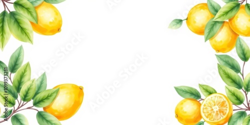 Watercolor illustration of lemon verbena and lemons on light yellow background, pastel colors, white space for title, illustration, lemon verbena photo