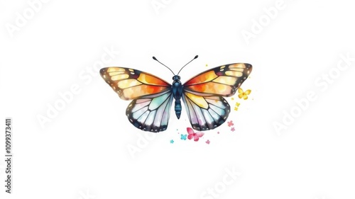 Watercolor illustration of insect and butterfly themed side frames with white space in the middle, white space, creative