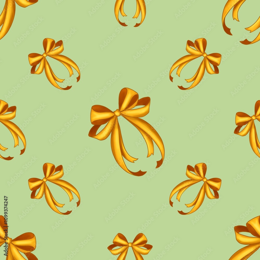 Obraz premium Big Oranges with Bow on Green Background Easter Seamless Pattern