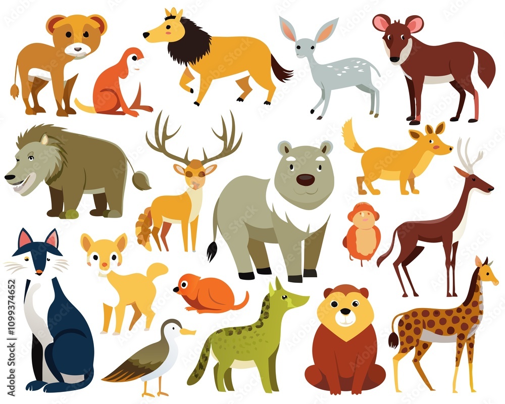 Obraz premium A collection of animals in a cartoon style