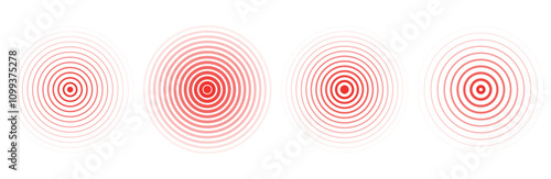 Concentric ripple circles set. Seismic Earthquake alert radar. Radial signal, sonar wave, soundwave rings. touch effect or pulse