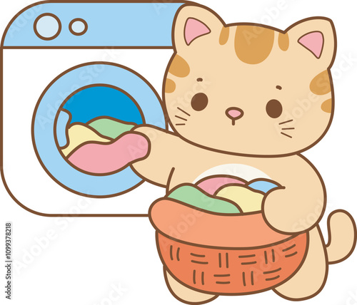 Illustration of cute kitty icon.
Funny cat in daily activities elements.

