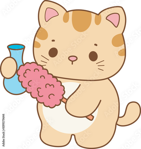 Illustration of cute kitty icon.
Funny cat in daily activities elements.
