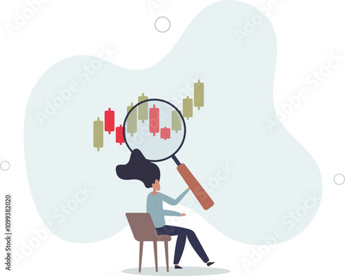 Stock market graph analysis, crypto trader trend line or finding buy and sell indicator, investment, forex trade or make profit concept.flat characters.