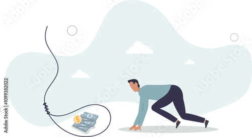 Money trap to trick greed people, danger fraud or threat to attack victim, financial or investment problem concept.flat characters.