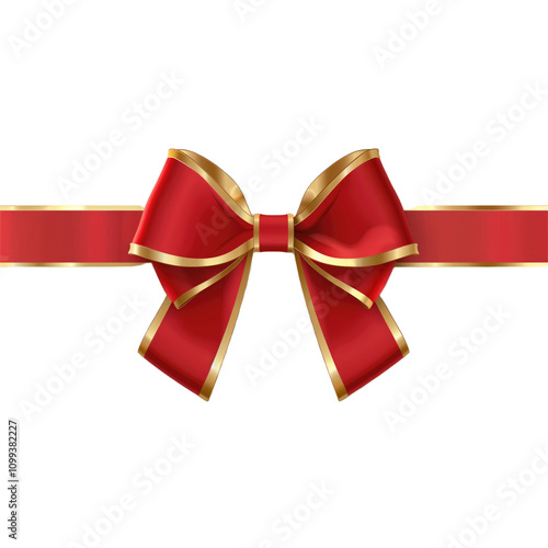 Elegant Red Ribbon with Gold Edged Bow, Vector Illustration in Premium Style, Perfect for Gift Packaging, Greeting Cards, and Holiday Celebrations. photo