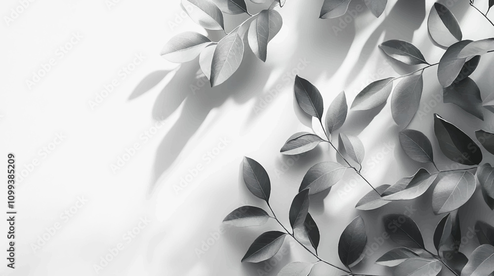 Abstract leaf shadow and light blurred background. Natural leaves tree branch shadows and sunlight dappled on white concrete wall texture for background wallpaper and design, shadow overlay effect