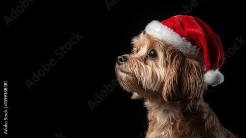 dog wearing christmas hat photo