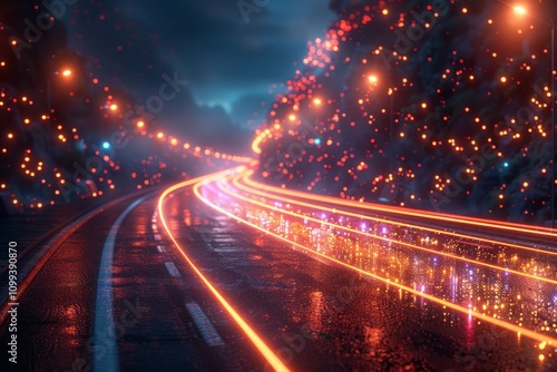 Futuristic data flow with explosive effects and neon rays  sci fi motion wallpaper concept