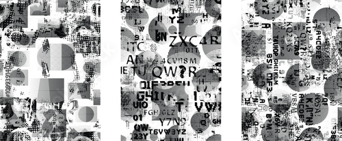 Set of glitch distorted grunge overlay textures. Collection of overlaying textures with halftone dots, scratches and lines .Screen print vector layers pack. Overlays with grunge textured surface