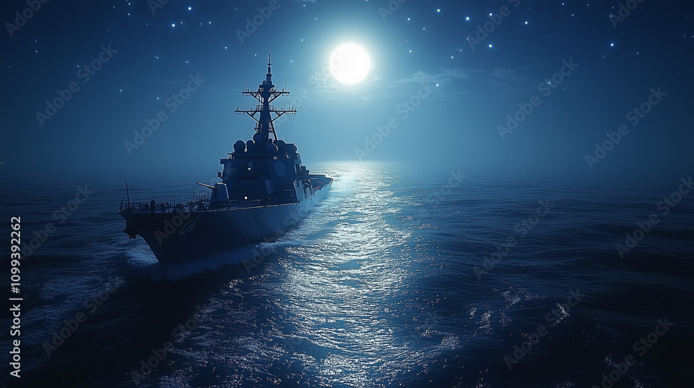 Fototapeta premium Night Watch: Destroyer at Sea 