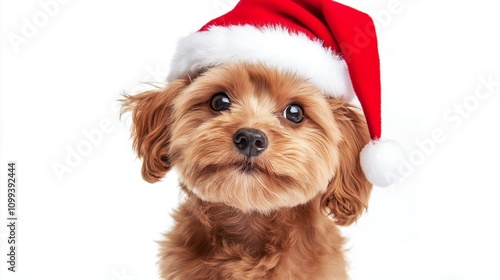 dog wearing christmas hat photo