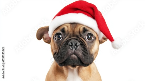 dog wearing christmas hat photo