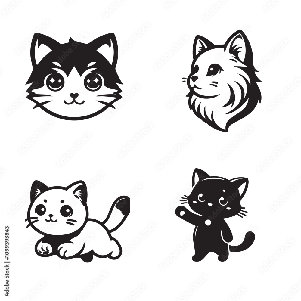 Fototapeta premium Cute Cat Silhouette - Clean Vector Art on White Background