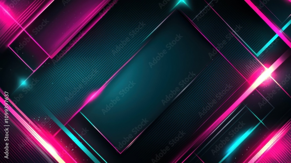 Fototapeta premium geometric patterns with pink and teal neon lines, dark background, high contrast, digital art, cyberpunk vibe, abstract shapes